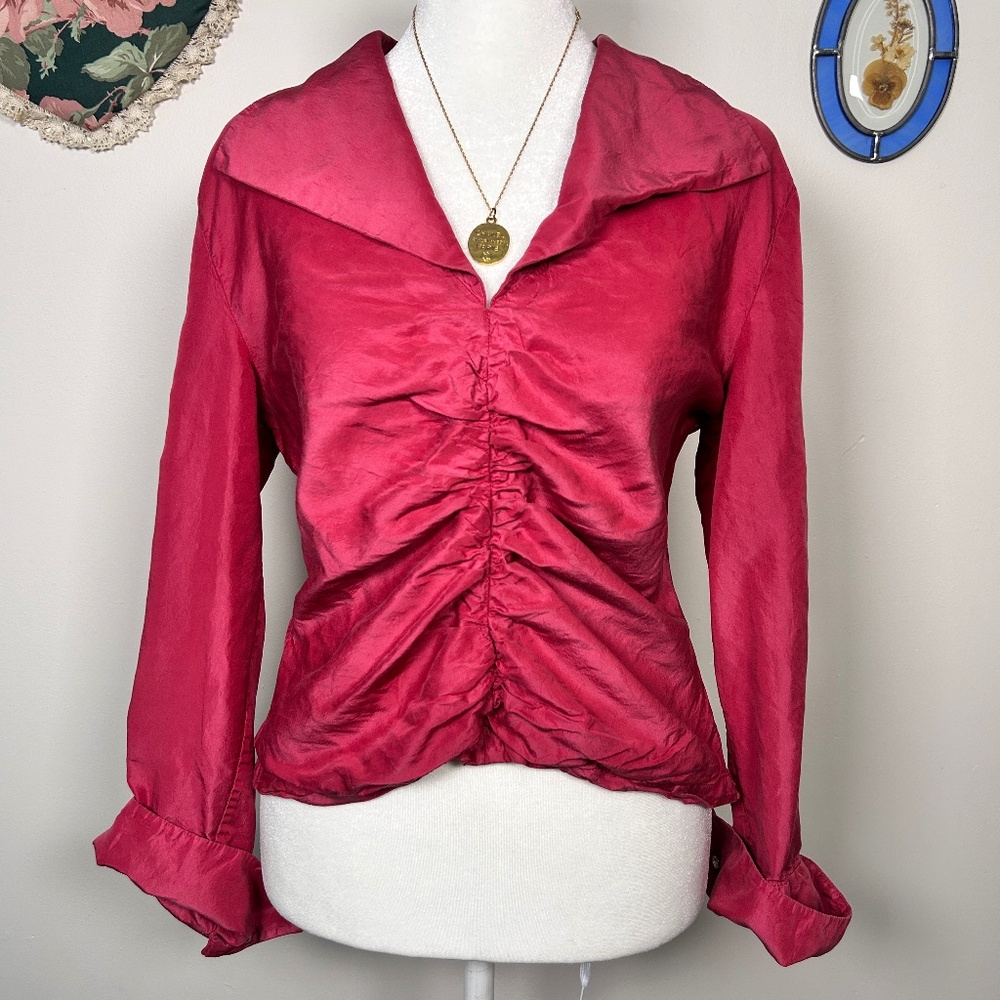90s Silk Pink Ruched Pink Blouse